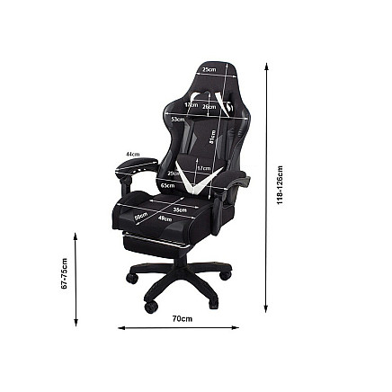 Grozāms spēļu krēsls ar izvelkamu kāju balstu, melns