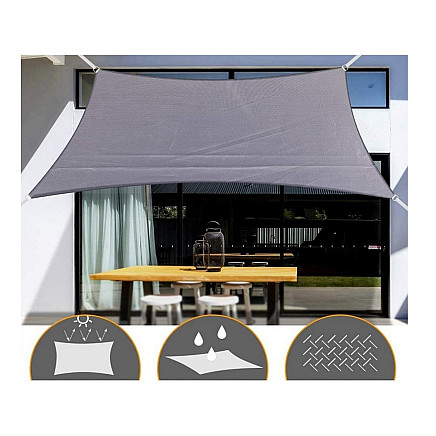 Dārza Ūdensizturīgs Saulessargs Markīze Bura Nojume Tents 3x2m, Pelēks