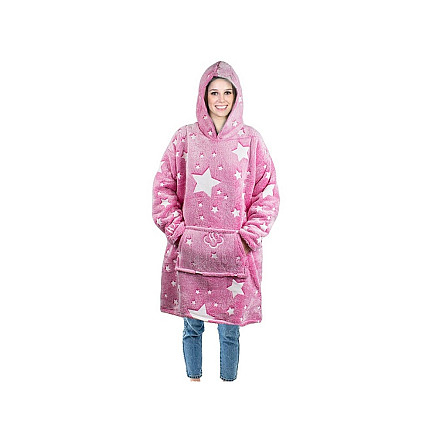 Silts oversize džemperis-sega ar kapuci, spīd tumsā, rozā