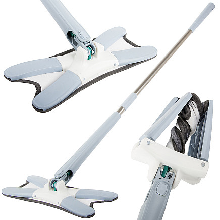 Flat mop for floor cleaning with wringer rotary twist wringer