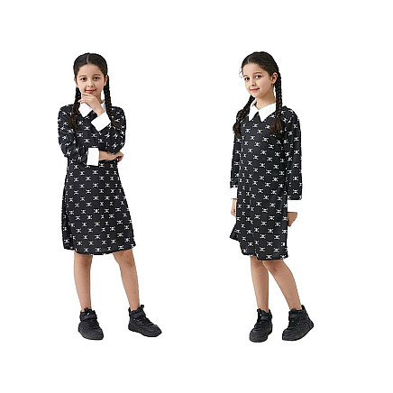 Dress wednesday addams costume kids halloween disguise 135