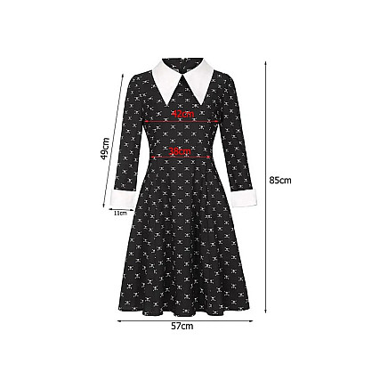 Wednesday Addams Childrens Halloween Costume Dress, 135-145 cm