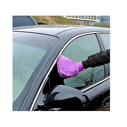 Microfibre glove for car washing and polishing, double-sided, 22cm x 15cm, purple