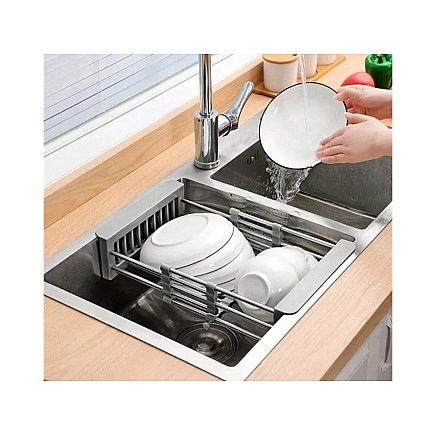 Draining board for sink telescopic vegetable fruit basket