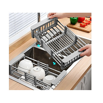 Draining board for sink telescopic vegetable fruit basket