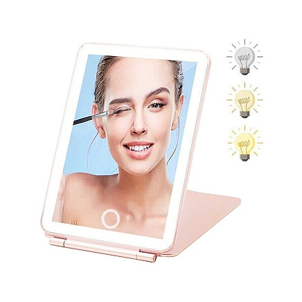 Led illuminated make-up mirror folding travel mirror