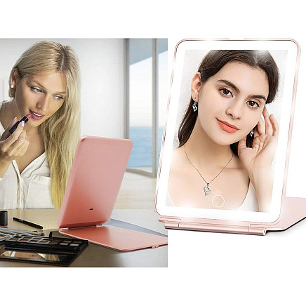 Led illuminated make-up mirror folding travel mirror