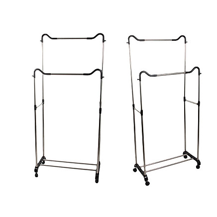 Wardrobe mobile coat rack double shelf rack on wheels