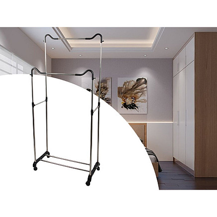 Wardrobe mobile coat rack double shelf rack on wheels