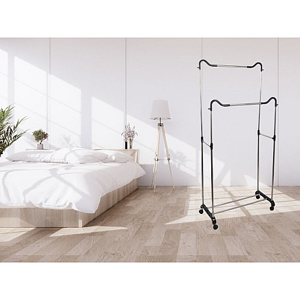 Wardrobe mobile coat rack double shelf rack on wheels