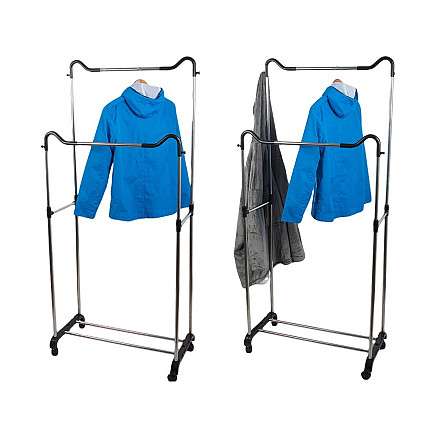 Wardrobe mobile coat rack double shelf rack on wheels