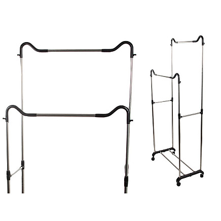 Wardrobe mobile coat rack double shelf rack on wheels