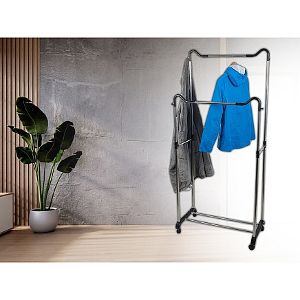 Wardrobe mobile coat rack double shelf rack on wheels