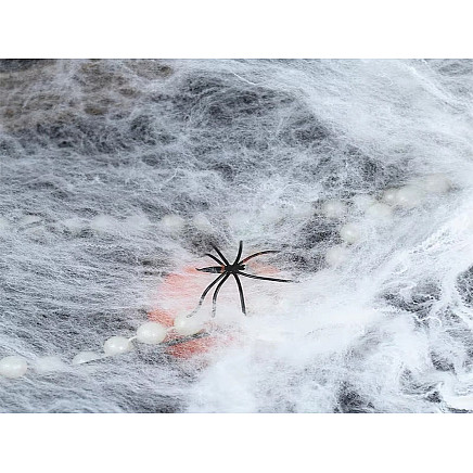 Artificial white spider web with 4 spiders halloween decoration stretchable