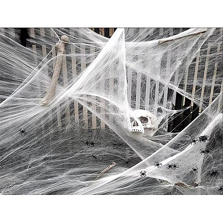 Artificial white spider web with 4 spiders halloween decoration stretchable