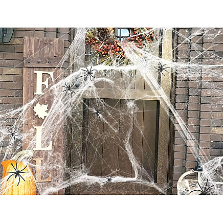 Artificial white spider web with 4 spiders halloween decoration stretchable