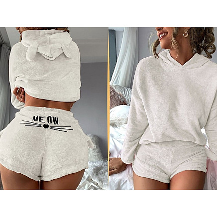 Silta sieviešu plīša pidžama ar kapuci un šortiem, M izmērs, bēša