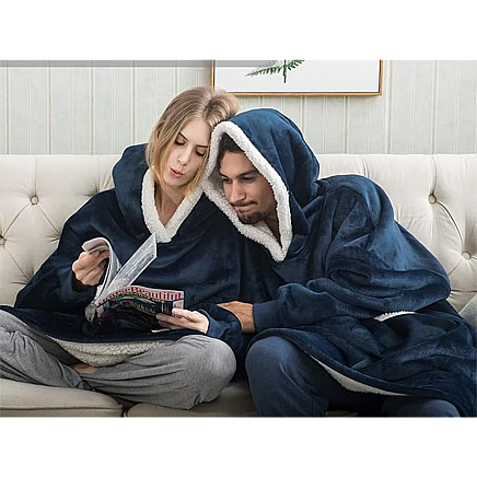 Silts oversize džemperis-sega 2in1 ar kapuci un kabatu, tumši zils