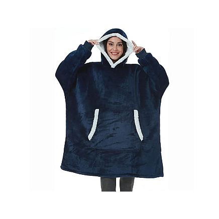 Silts oversize džemperis-sega 2in1 ar kapuci un kabatu, tumši zils