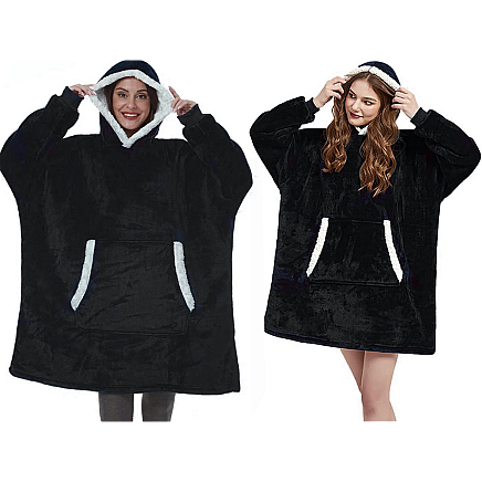 Silts un mīksts oversize džemperis-sega ar kapuci, biezs, melns