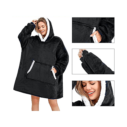 Silts un mīksts oversize džemperis-sega ar kapuci, biezs, melns