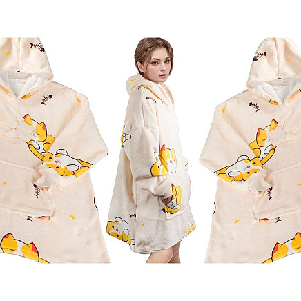 Silts oversize džemperis-sega Kaķēns, mīksts un ērts hūdijs ar kapuci