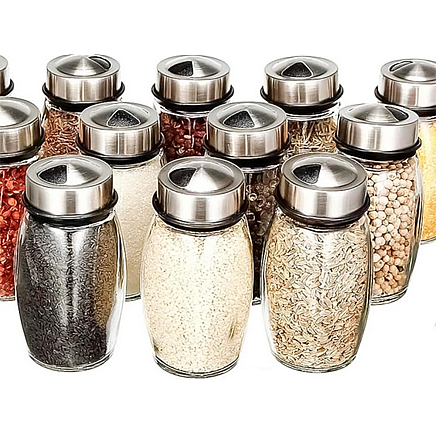 Spice organiser rotary glass containers 6 pieces spice salt