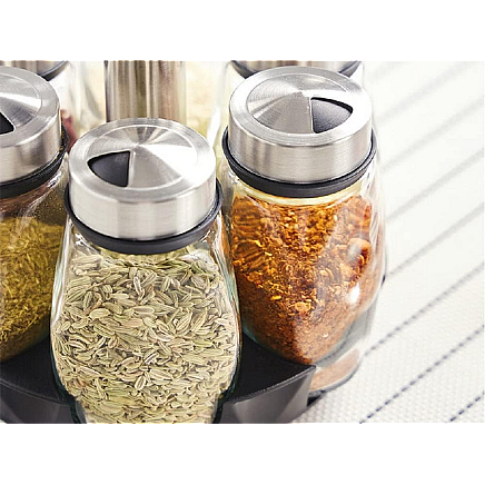 Spice organiser rotary glass containers 6 pieces spice salt