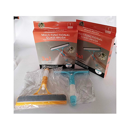 Squeegee window washer with washer brush cab spray