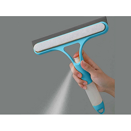 Squeegee window washer with washer brush cab spray