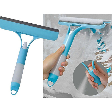 Squeegee window washer with washer brush cab spray