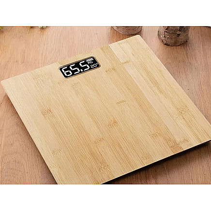 Elektroniskā bambusa digitālā vannas istabas svari ar LCD un temperatūras mērītāju, 180...