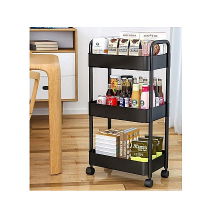 Bathroom shelf kitchen cabinet on wheels bookcase three levels 3 hooks