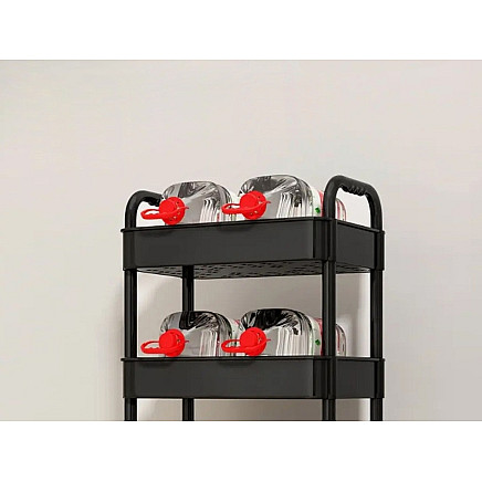 Bathroom shelf kitchen cabinet on wheels bookcase three levels 3 hooks