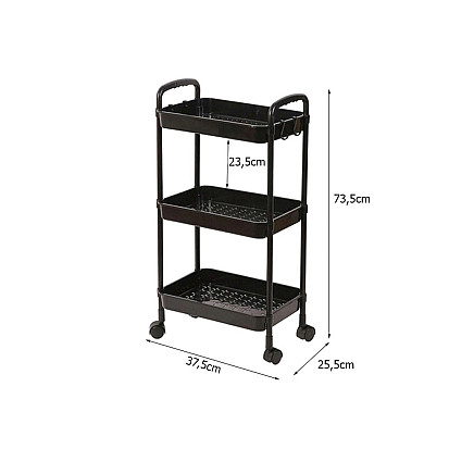 Bathroom shelf kitchen cabinet on wheels bookcase three levels 3 hooks