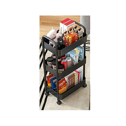 Bathroom shelf kitchen cabinet on wheels bookcase three levels 3 hooks