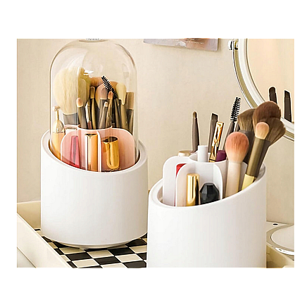 Cosmetics organiser swivel make-up brush holder with lid
