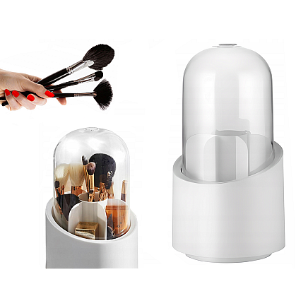 Cosmetics organiser swivel make-up brush holder with lid