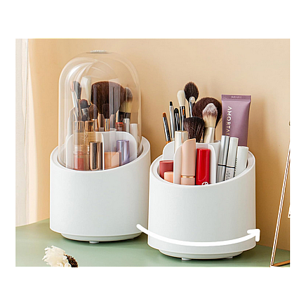 Cosmetics organiser swivel make-up brush holder with lid