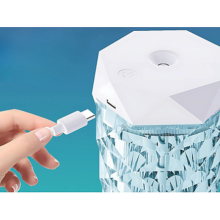 Gaisa mitrinātājs ar aromātu difuzoru, RGB apgaismojums, USB, kristāls, balts