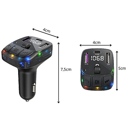 Fm mp3 mp3 transmitter volume 2 x usb + usb c bluetooth 5.3 lcd 12v