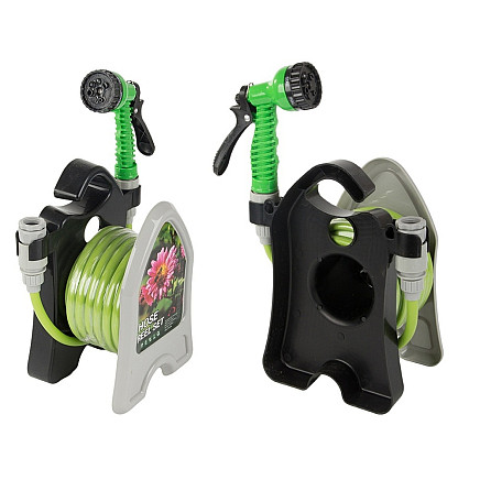 Garden waterring hose on a stand with a coiled spray gun 10m