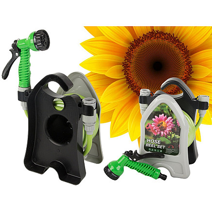 Garden waterring hose on a stand with a coiled spray gun 10m