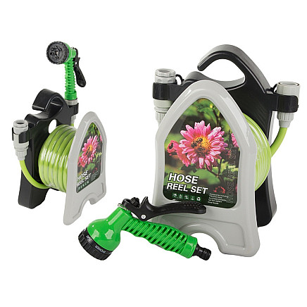 Garden waterring hose on a stand with a coiled spray gun 10m