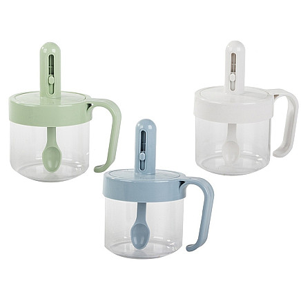 Kitchen spice container with food spoon cup with ear lock