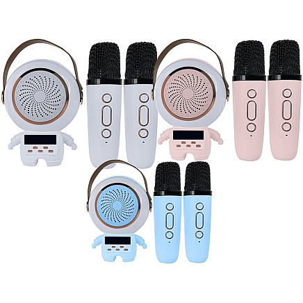 Pārnēsājams karaoke komplekts ar 2 bezvadu mikrofoniem un Bluetooth skaļruni