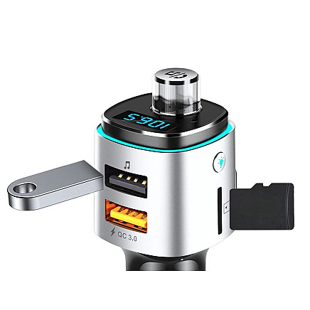 Bluetooth fm transmitter car charger fast 2x usb illumination