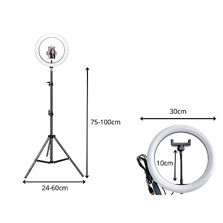 LED gaismas gredzens ar tālruņa turētāju un statīvu