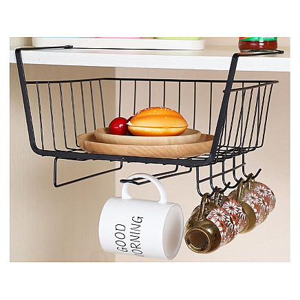Metal basket under cabinet top 5 hooks paper holder