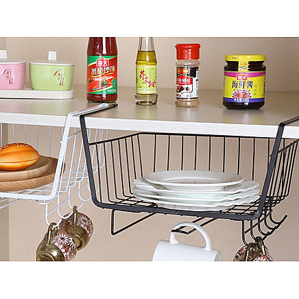 Metal basket under cabinet top 5 hooks paper holder